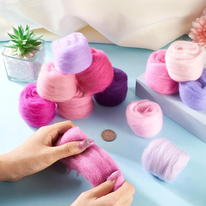Boutigem 12 Colors 60G Purple Needle Felting Wool Roving, DIY Craft Spinning Fibre Wool Roving for Needle Felting, Chunky Handmade Yarn for Beginners DIY Hand Spinning, Weaving and Blending - Image 4